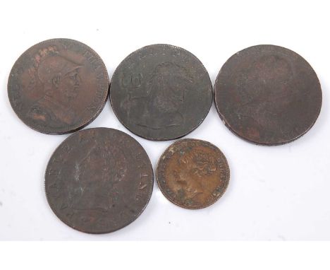 A 1794 Middlesex Whales Fishery half penny token, payable at I Fowlers, London, obv; Neptune with trident, rev; figures in a 