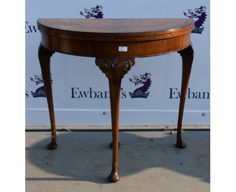 Walnut folding card table .    