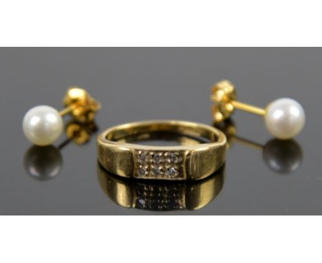 Mixed group of jewellery, diamond set ring, mounted in 18 ct, ring size I, a pair of pearl studs with 18 ct post and butterfl