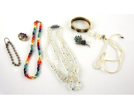 Large collection of costume jewellery, including fresh water pearl bracelet, silver gilt bangle, mother of pearl bead necklac