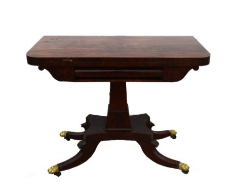 19th century mahogany folding card table on claw feet, 72cm x 92cm x 46cm..    