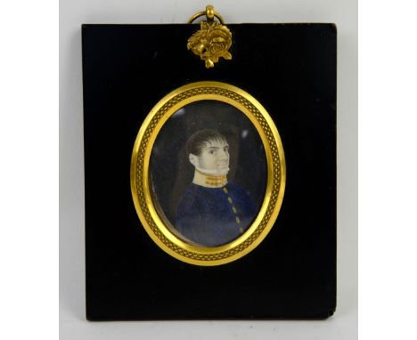 George III miniature of a gentleman in livery, painted on ivory inscribed and dated 1790, watercolour miniature of a young wo