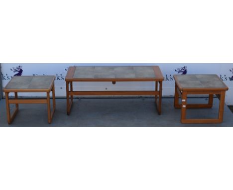 Mid 20th century teak tile topped coffee table and a pair of two smaller. (3).    