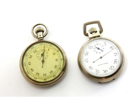 An RAF Smiths Mark 3  1/5 sec A.M stop watch in a White metal Dennison case with white dial, black hands and Arabic numerals 