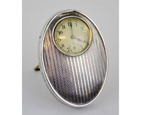 H W Ltd silver clock with engine turned finish, Birmingham 1920.    