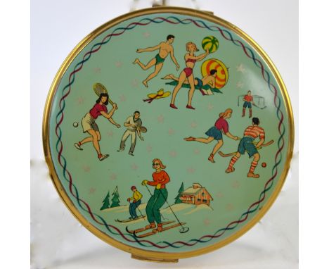  Le Rage compact, with figures in leisure persuits, C 1950,  small collection of modern base metal coins or medallions in 5 c