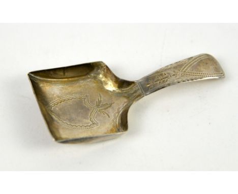 Square bowl silver caddy spoon, Birmingham 1804.    