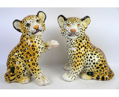  A pair of Italian ceramic leopard cub sculptures, circa 1970s.    