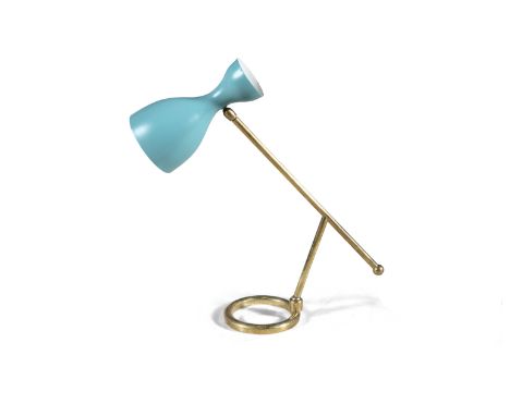 DESK LAMP A BRASS AND ENAMEL DESK LAMP, in the manner of Mathieu Matégot, French c.1950. 45cm high