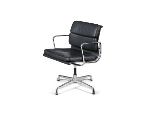 EAMES A SOFT PAD CHAIR MODEL EA208, by Eames produced by Vitra, chrome and leather with maker's stamp. 84 x 57 x 52cm