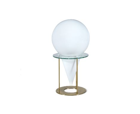 LAMP A GLASS AND BRASS TABLE LAMP, Italy, c.1970. 65cm high