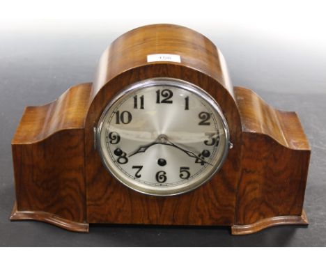 A WALNUT CASED WHITTINGTON & WESTMINSTER CHIMING MANTLE CLOCK