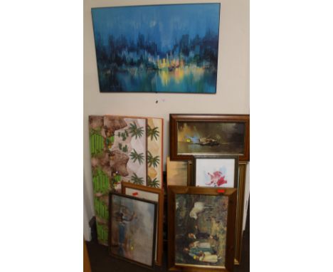 A LARGE COLLECTION OF ASSORTED PICTURES & PRINTS TO INC A FRAMED & GLAZED BARRIE AF CLARKE SPITFIRE PRINT