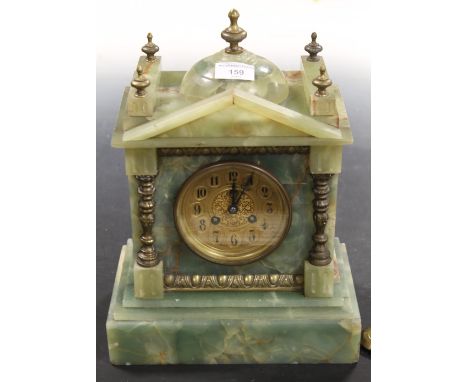 A GREEN ALABASTER FRENCH MANTLE CLOCK