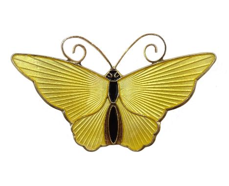  Norwegian silver, yellow and black enamel butterfly brooch by David Anderson, stamped    - Condition Report 