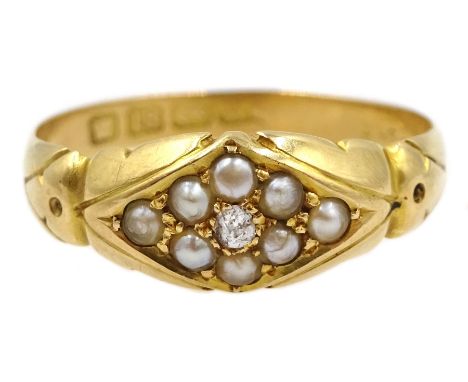  Victorian 18ct gold split pearl diamond ring, Birmingham 1894   - Condition Report 