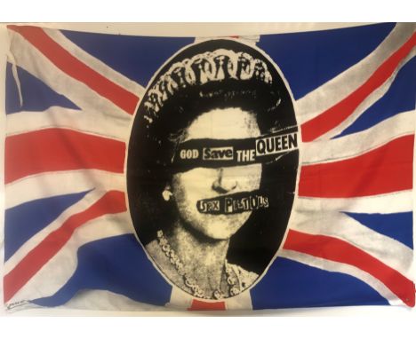 GOD SAVE THE QUEEN SEX PISTOLS PROMO FLAG. A UK original first printing of Jamie Reid's iconic promo flag for the Sex Pistols