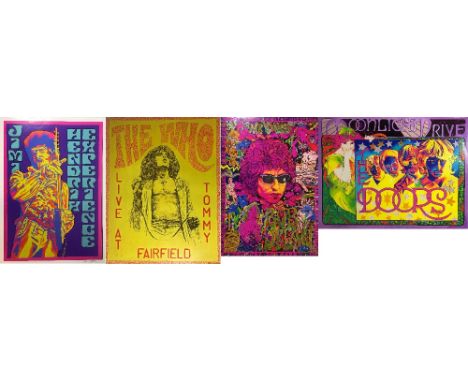 THE WHO/THE DOORS/JIMI HENDRIX. Four poster prints, each hand signed by designer John Judkins, to include depictions of The W