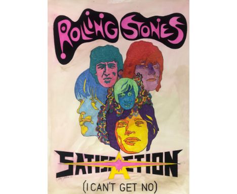 ROLLING STONES. A hand painted and signed poster by John Judkins, dated 1985. Measures approx 22 x 30".
