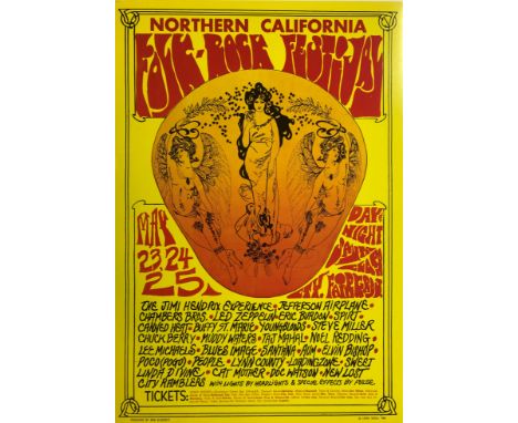 1968 HENDRIX US POSTER. An original first print of a 1968 poster advertising the Northern California Folk-Rock Festival, feat