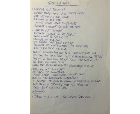 OASIS/NOEL GALLAGHER THERE IS A LIGHT HANDWRITTEN LYRICS. A set of lyrics on A4 paper, in the hand of Noel Gallagher. Gallagh