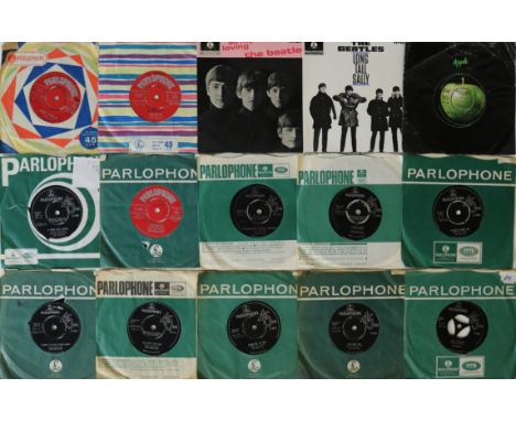 BEATLES SINGLES &amp; EPs COLLECTION INC 2 X RED LABEL PARLOPHONE. Excellent collection of 45 Beatles singles and EPs to incl