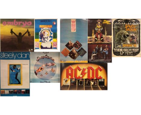 ROCK POSTERS. Eight posters to include a promo Embryo poster, an AC/DC Atlantic Records poster, Savoy Brown Looking In, Flyin