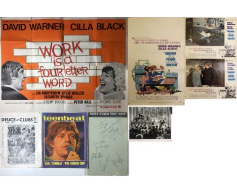 60S ASSORTED MEMORABILIA SOME SIGNED. Seven items to include four relating to Work Is A Four Letter Word starring Cilla Black