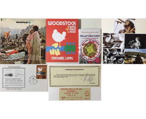 WOODSTOCK TICKET AND MEMORABILIA. Woodstock memorabilia to include: an original unused ticket for the Saturday of the festiva