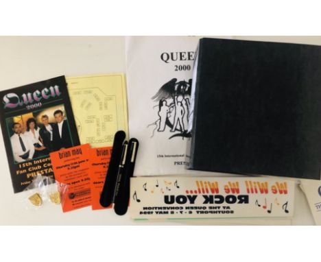 QUEEN CONVENTION PASSES/MATERIALS. A binder containing 19x passes for fan club conventions/Freddie's birthday parties, 26x le