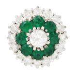 18ct white gold round brilliant cut diamond and round cut emerald cluster ring