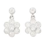 Pair of 18ct white gold round brilliant cut diamond daisy pendant stud earrings