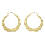Pair of 9ct gold bamboo design hoop earrings