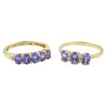 Two 14ct gold tanzanite and diamond rings