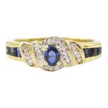 18ct gold oval cut sapphire and round brilliant cut diamond ring