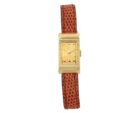 Boucheron 18ct gold ladies manual wind wristwatch, Ref. 908.247, rectangular gold ridged dial and bezel, eagle stamped 18K, o