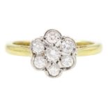 18ct gold round cut diamond flower head cluster ring