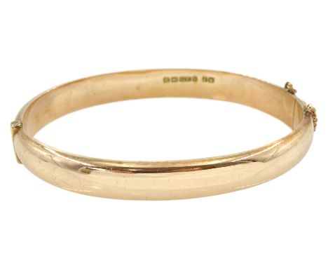 Early 20th century 9ct rose gold hinged bangle, Birmingham 1919Condition Report:Approx 10.55gm, depth = 0.8cm, inner circumfe