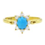 18ct gold oval cut turquoise and round brilliant cut diamond cluster