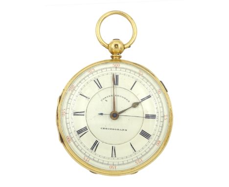 Victorian 18ct gold open face lever chronograph chronometer pocket watch by Martin & Son, Royal Exchange, No. 4762, white ena