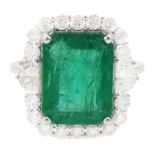 18ct white gold emerald and diamond cluster ring