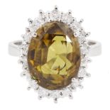 18ct white gold brown zircon and round brilliant cut diamond cluster ring