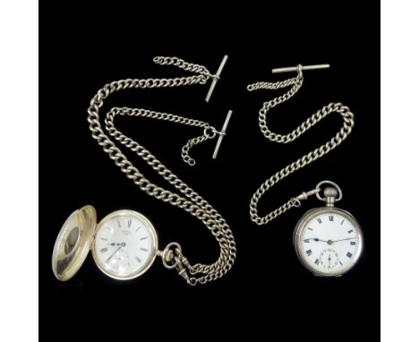 Silver half hunter keyless lever pocket watch by Rotary and an early 20th century keyless lever pocket watch, case by Denniso