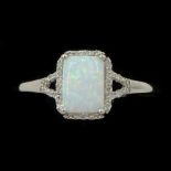 9ct white gold opal and diamond cluster ring