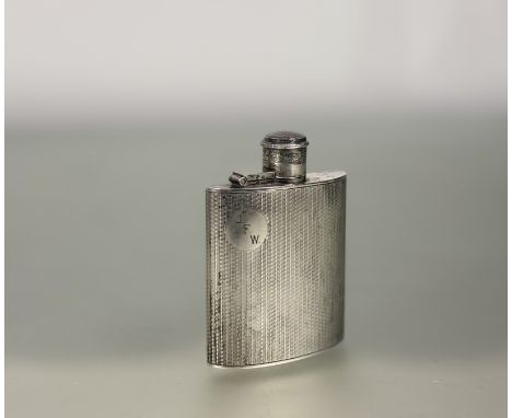 A small George V silver hip flask, William Base &amp; Sons, Birmingham 1923, shaped for the hand, with screw cover and engine