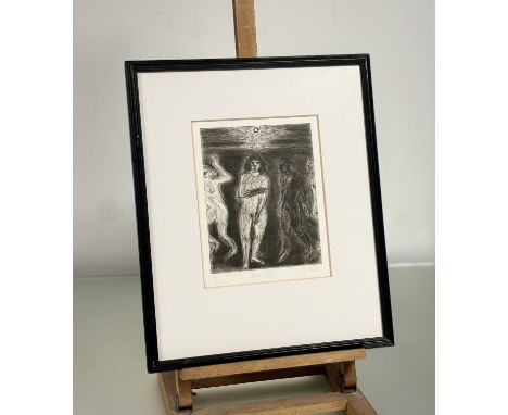 John Houston O.B.E., R.S.A., R,S,W., R.G.I. (Scottish, 1930-2008), "Beach Party", etching, signed in pencil, ed. 4/50, framed