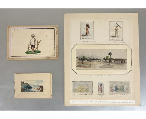 English School, mid-19th Century, a group of six watercolour sketches of the East India Company encampment at Moulmien, Burma