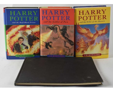 A first edition 'Harry Potter and the Half Blood Prince', with error on page 99, two other Harry Potter books and a Lord of t