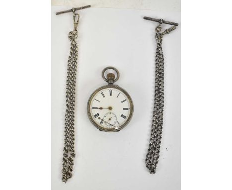 A hallmarked silver 935 grade pocket watch with white enamel dial set with Roman numerals, together with a George V hallmarke
