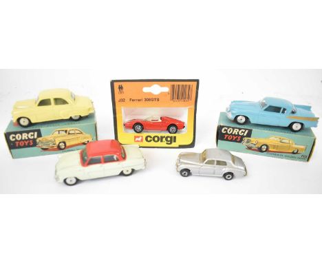 CORGI; a group of five model vehicles, to include boxed Vauxhall Velox Saloon, boxed Studebaker 'Golden Hawk', two unboxed ve